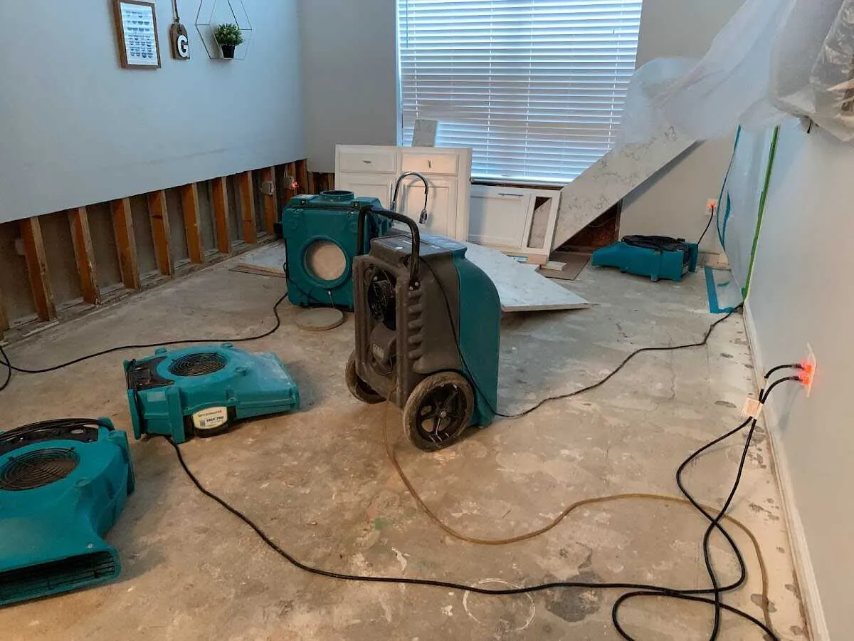 Dehumidifier in flood-cut room for Water Damage Restoration in Mentor-on-the-Lake